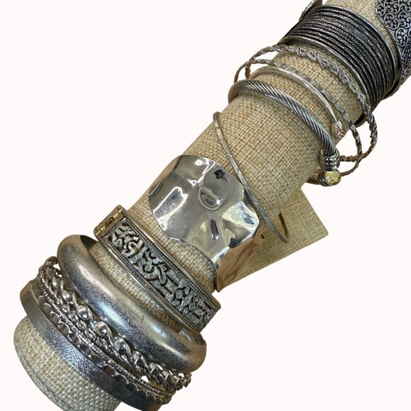 Silver-Toned Mixed Bangle Cuff Bracelet Lot, Boho, Gypsy, Whimsy, Scandi, Goth - Picture 9 of 9